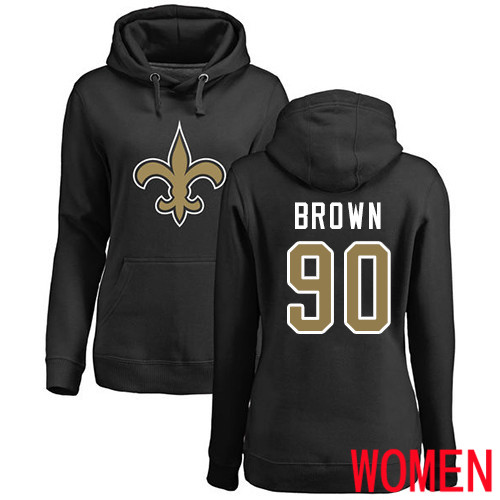 New Orleans Saints Black Women Malcom Brown Name and Number Logo NFL Football #90 Pullover Hoodie Sweatshirts->nfl t-shirts->Sports Accessory